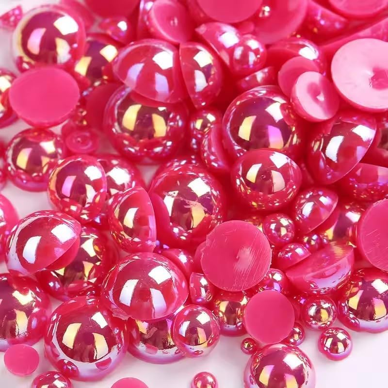 VADQZA 1000PCS Mixed Sizes 3/4/5/6/8/10mm Flatback Half Round Pearls Gems for Crafting, AB Color Pearl Beads Stones for Crafts Jewelry Clothes Shoes Dress Nail Art Making Embellishments (Fuchsia AB) - Image 1